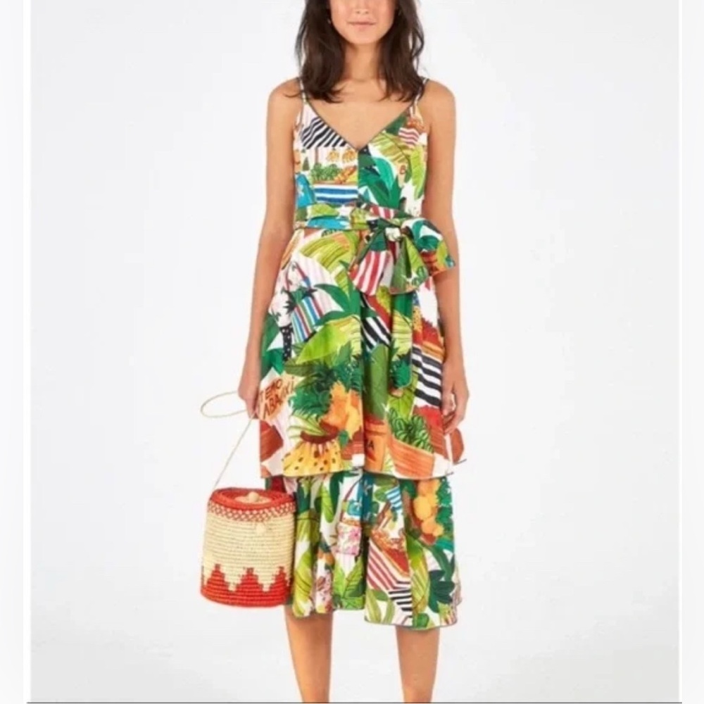 Farm Rio Tropical Fair Midi Dress In MULTI Small NEW Sleeveless midi dress